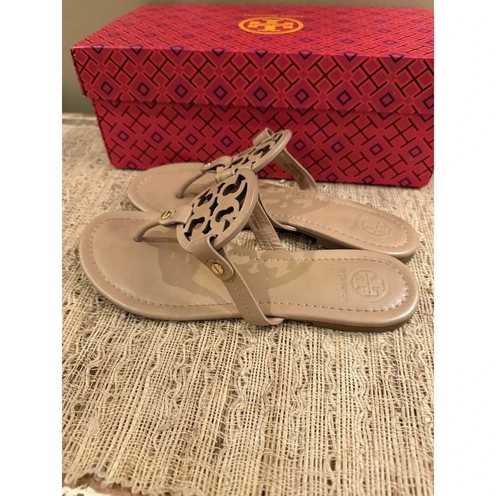 TORY BURCH Beige Light Makeup Miller Thong Slide Sandals Sz-7.5 - Picture 6 of 9